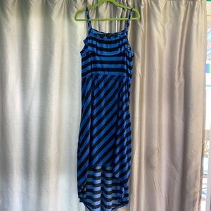 Black/blue stripe high/low dress
